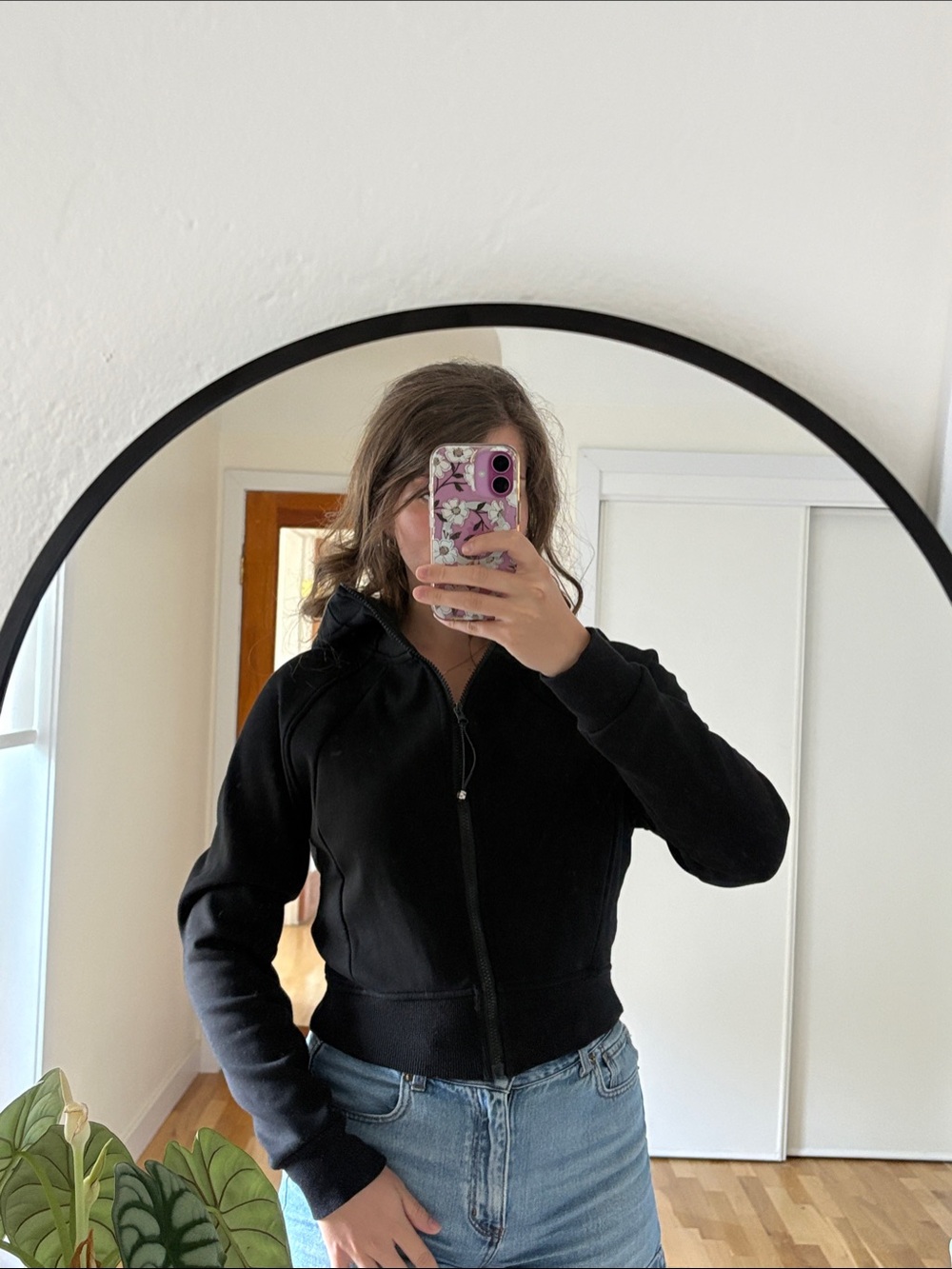 Black Zip-Up Hoodie Jacket - Women's Casual Coat
